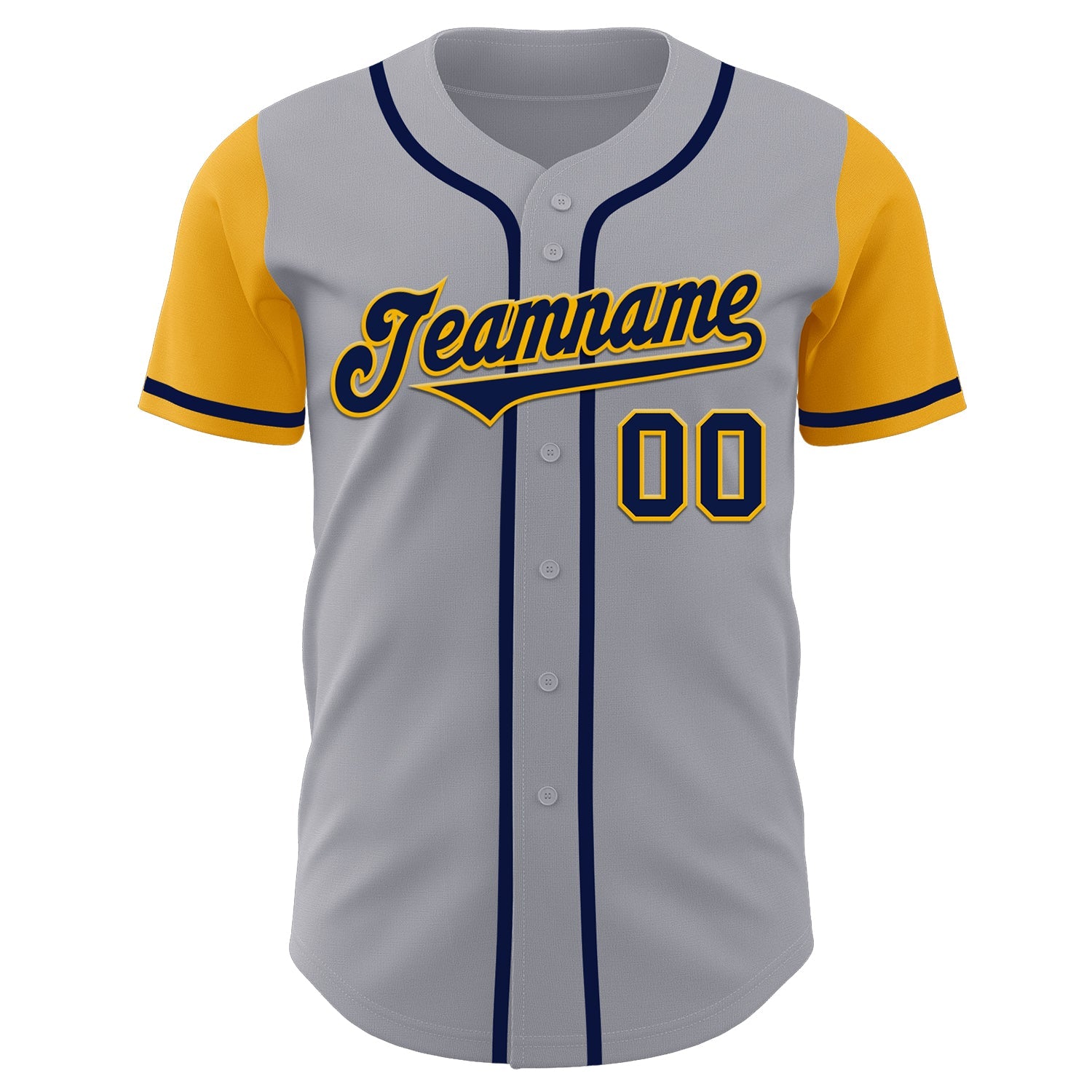 Custom Gray Navy-Gold Authentic Two Tone Baseball Jersey view 2