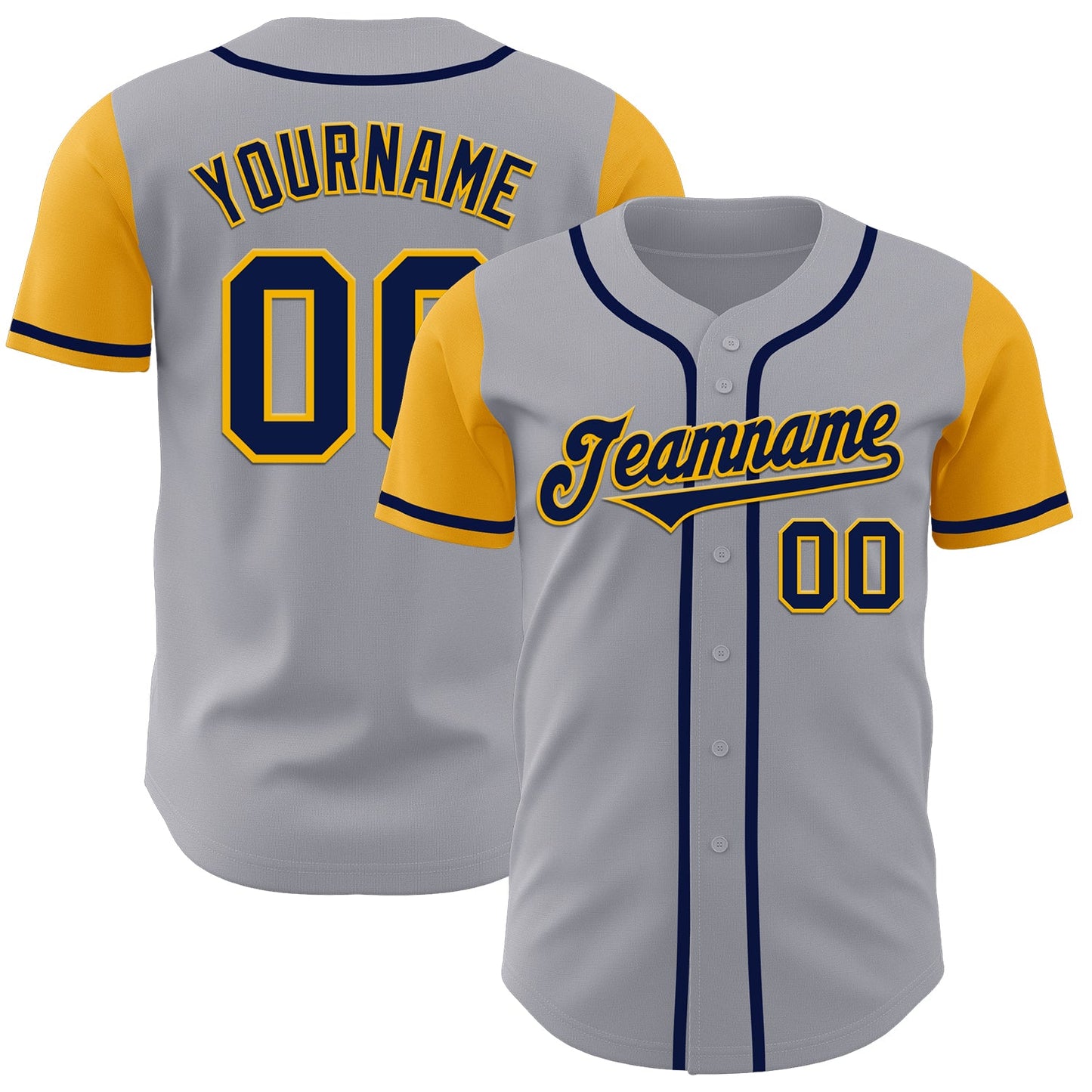 Custom Gray Navy-Gold Authentic Two Tone Baseball Jersey - Main View