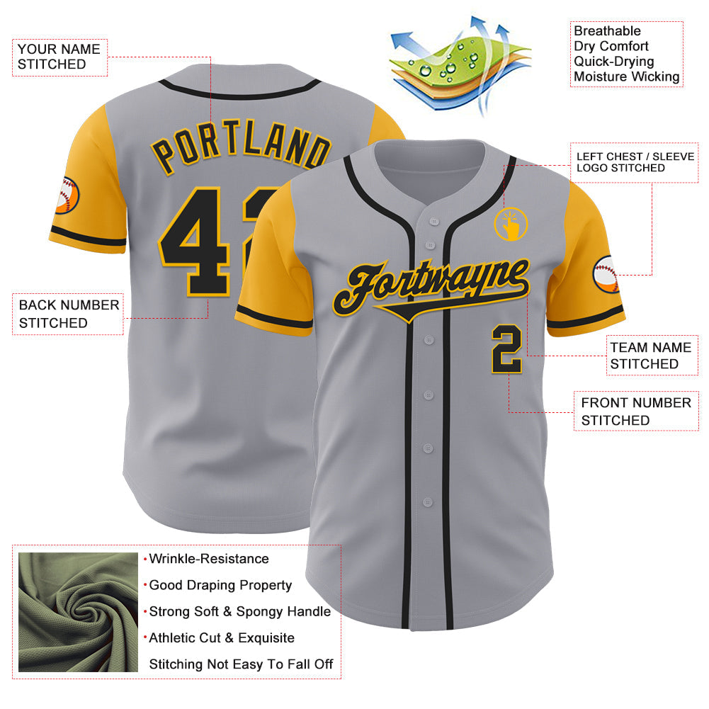 Custom Gray Black-Gold Authentic Two Tone Baseball Jersey view 3