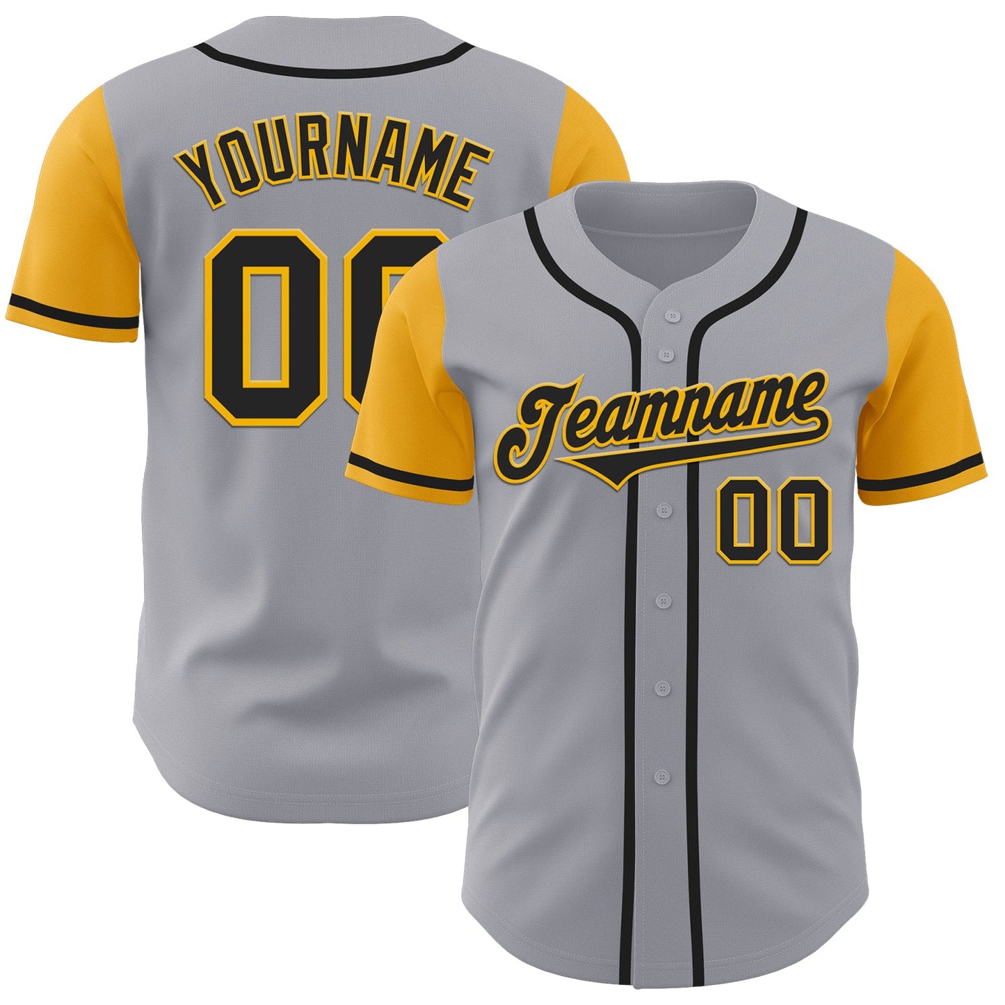 Custom Gray Black-Gold Authentic Two Tone Baseball Jersey - Main View