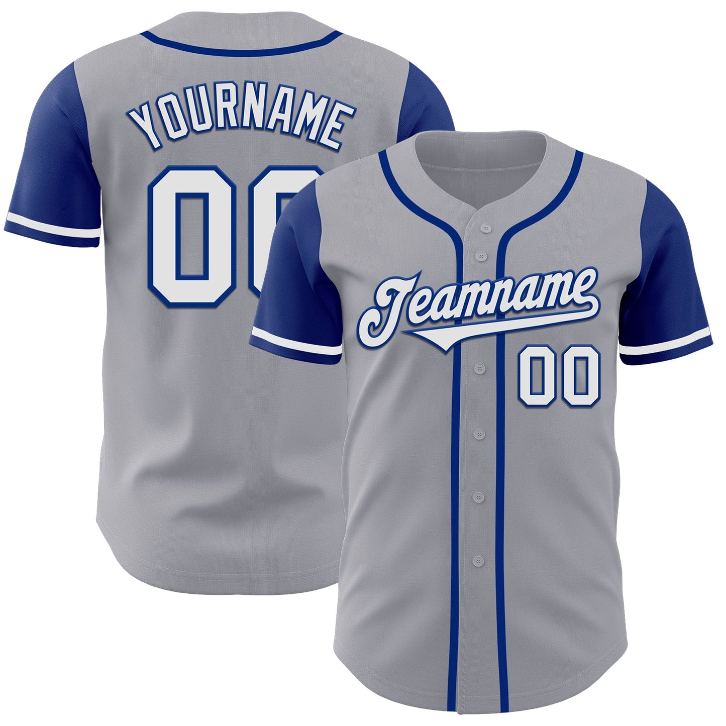 Custom Gray White-Royal Authentic Two Tone Baseball Jersey - Main View