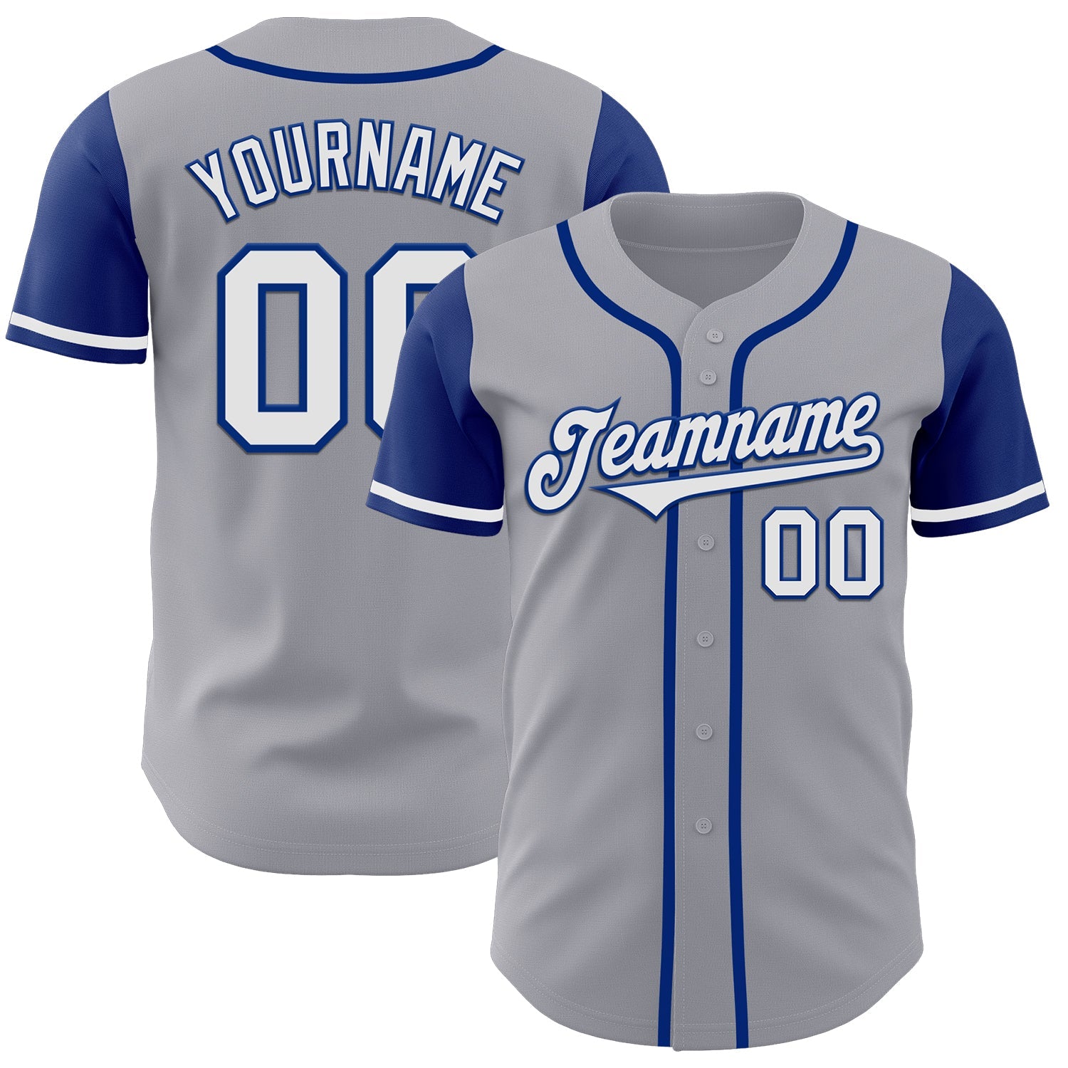 Custom Gray White-Royal Authentic Two Tone Baseball Jersey - Main View