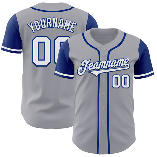 Custom Gray White-Royal Authentic Two Tone Baseball Jersey - Main View