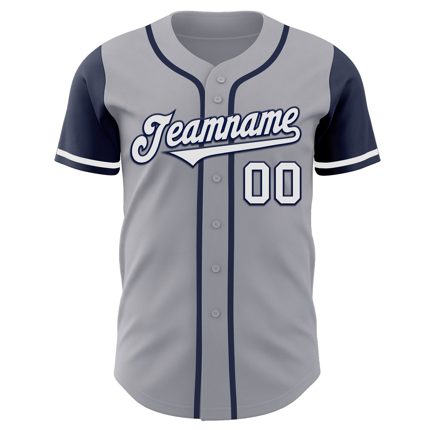 Custom Gray White-Navy Authentic Two Tone Baseball Jersey view 2