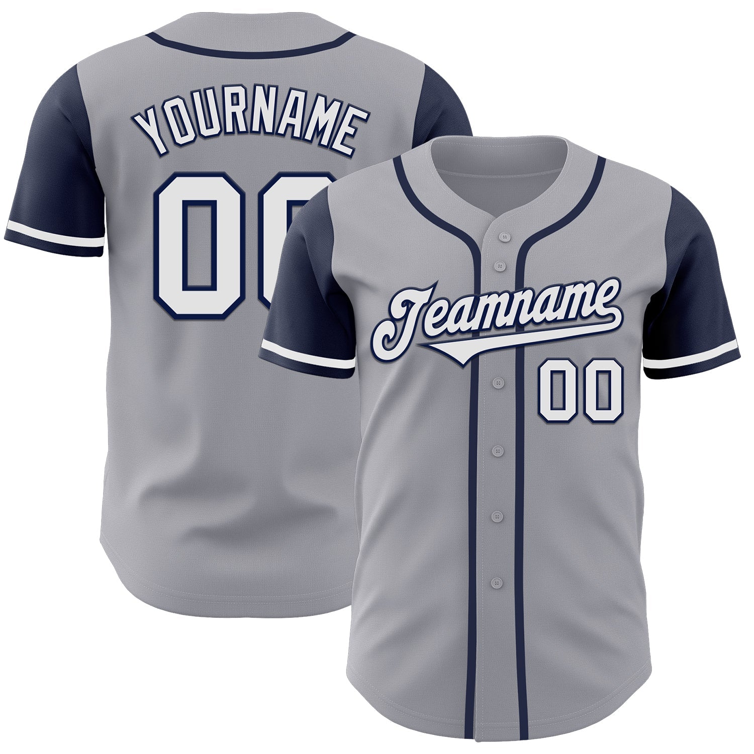 Custom Gray White-Navy Authentic Two Tone Baseball Jersey - Main View