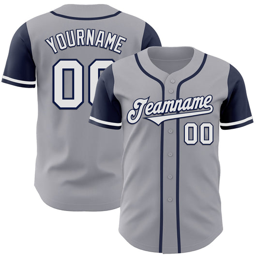 Custom Gray White-Navy Authentic Two Tone Baseball Jersey - Main View