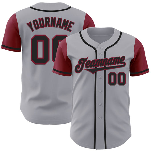 Custom Gray Black-Crimson Authentic Two Tone Baseball Jersey - Main View