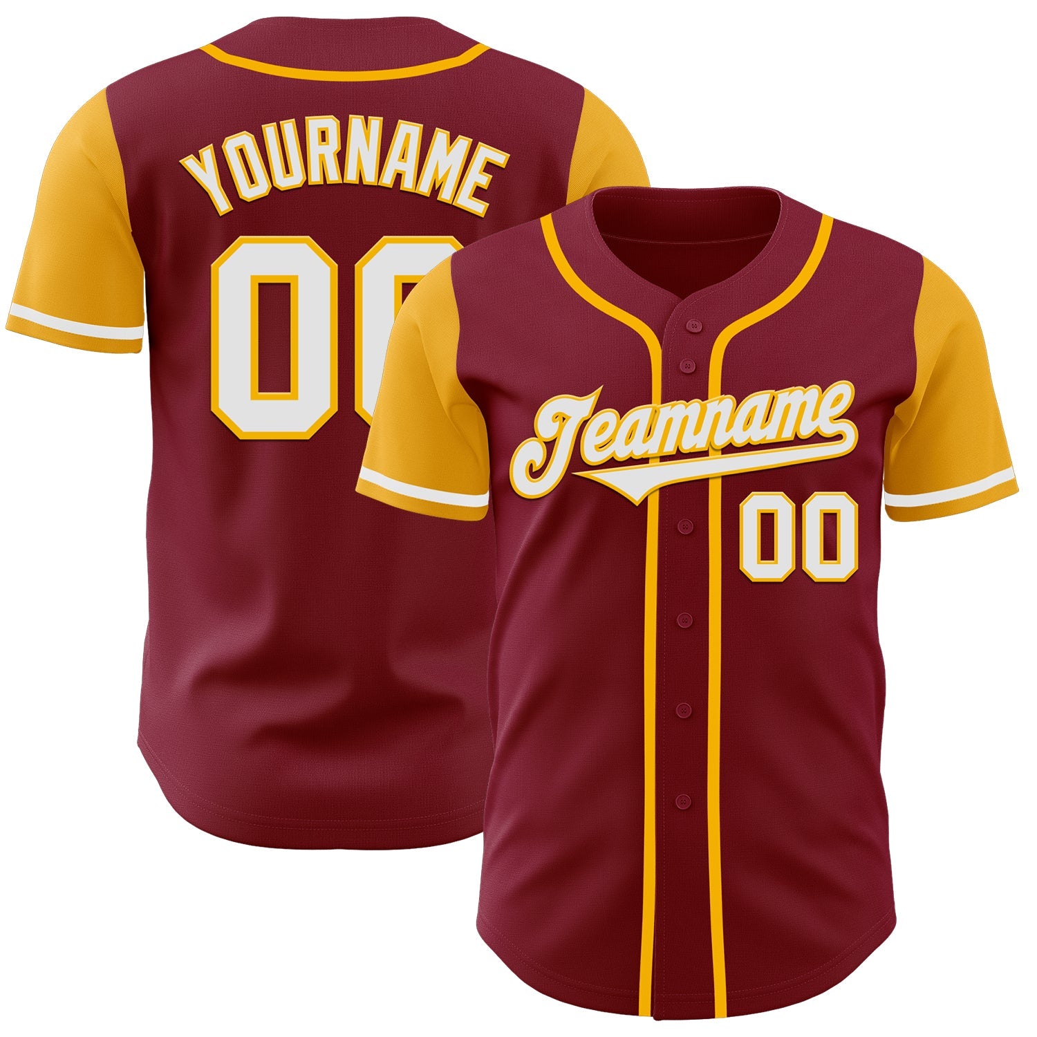 Custom Crimson White-Gold Authentic Two Tone Baseball Jersey - Main View