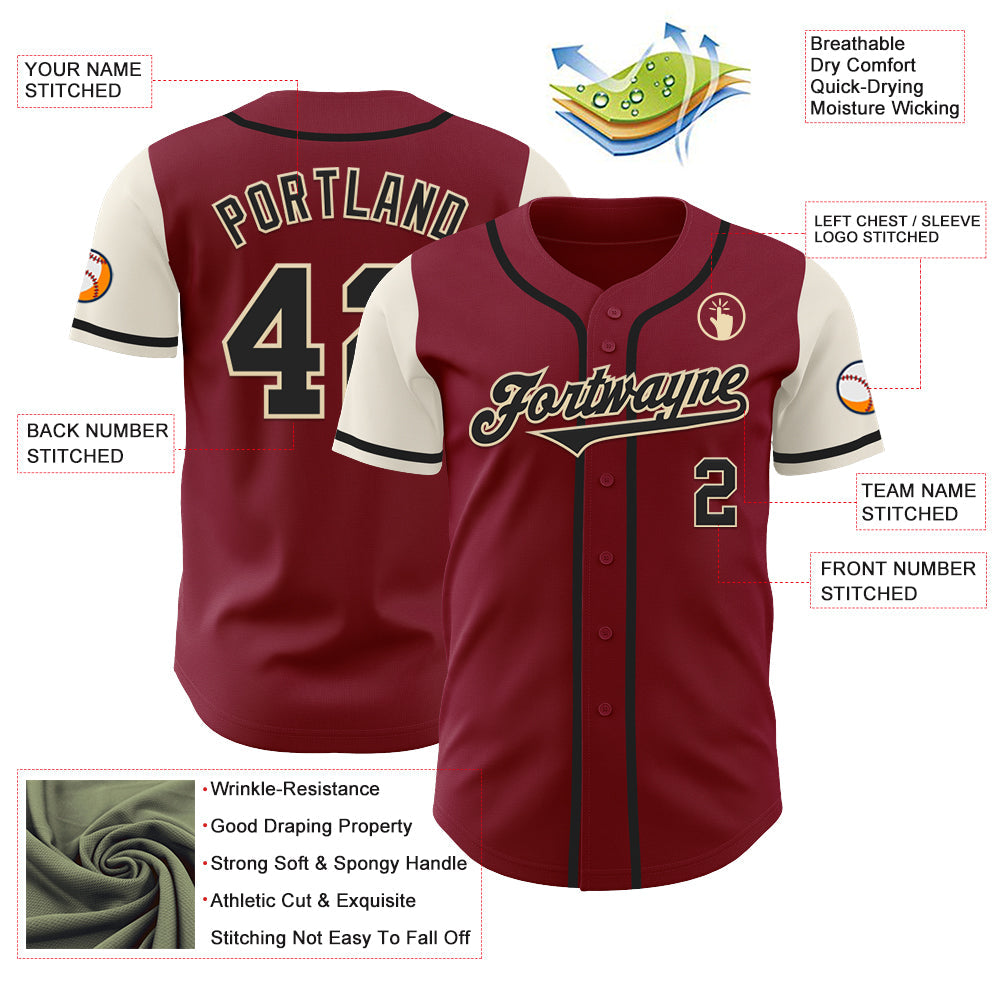 Custom Crimson Black-Cream Authentic Two Tone Baseball Jersey view 3