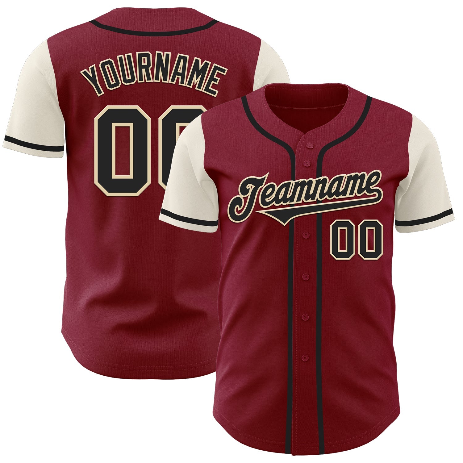Custom Crimson Black-Cream Authentic Two Tone Baseball Jersey - Main View