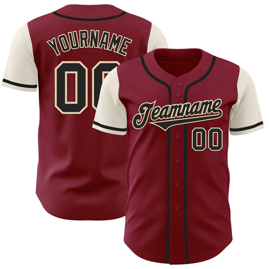 Custom Crimson Black-Cream Authentic Two Tone Baseball Jersey - Main View