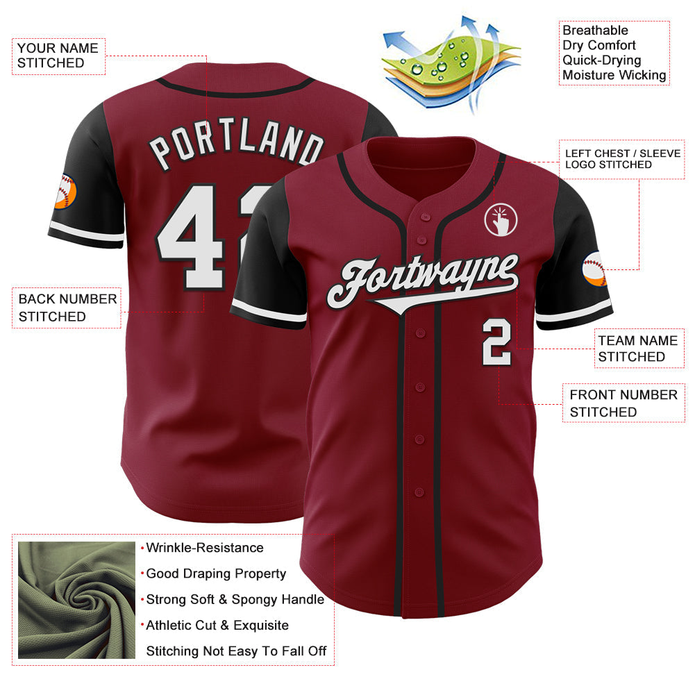 Custom Crimson White-Black Authentic Two Tone Baseball Jersey view 3