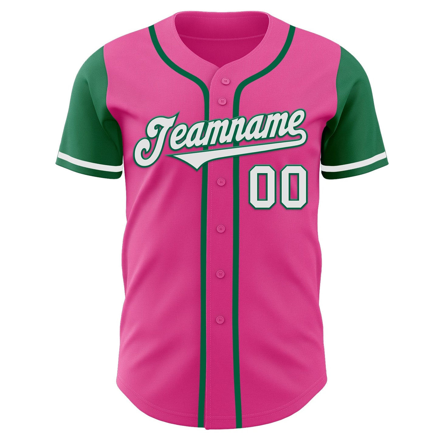 Custom Pink White-Kelly Green Authentic Two Tone Baseball Jersey view 2