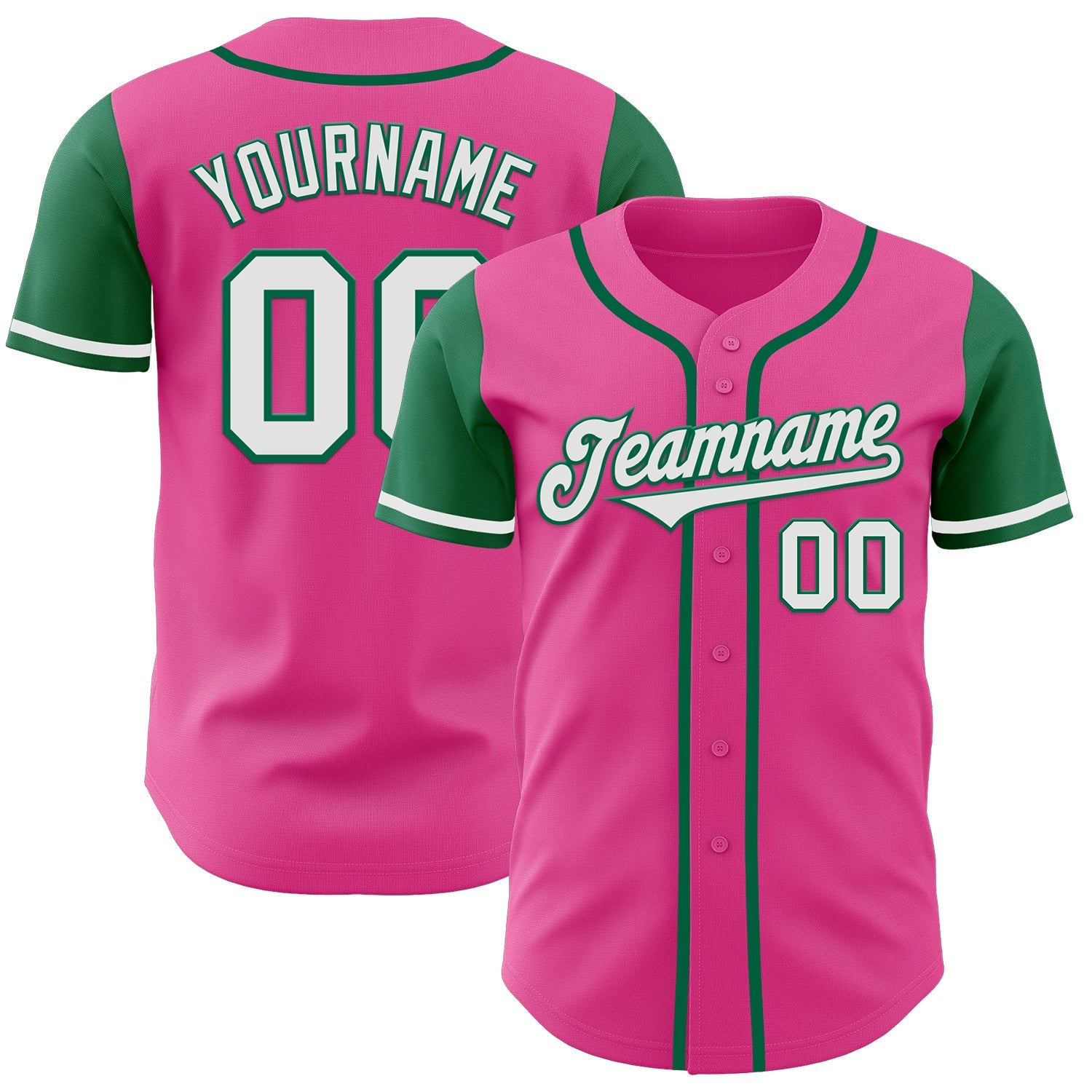 Custom Pink White-Kelly Green Authentic Two Tone Baseball Jersey - Main View