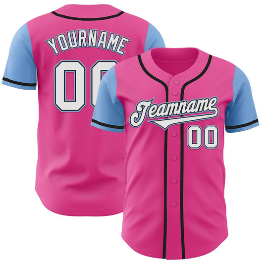 Custom Pink White-Light Blue Authentic Two Tone Baseball Jersey - Main View