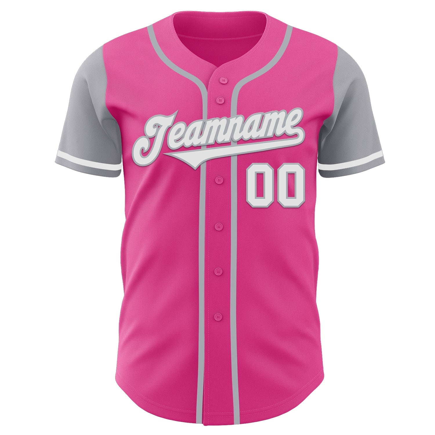Custom Pink White-Gray Authentic Two Tone Baseball Jersey view 2