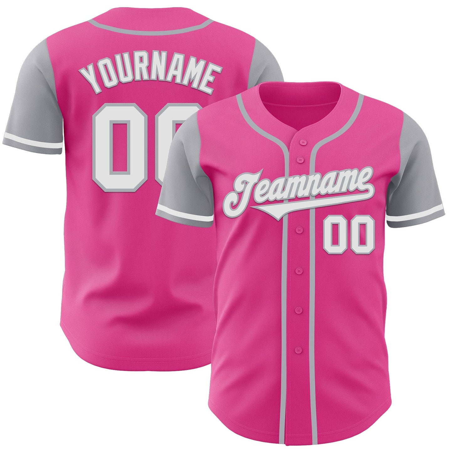 Custom Pink White-Gray Authentic Two Tone Baseball Jersey - Main View