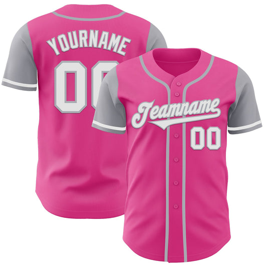 Custom Pink White-Gray Authentic Two Tone Baseball Jersey - Main View
