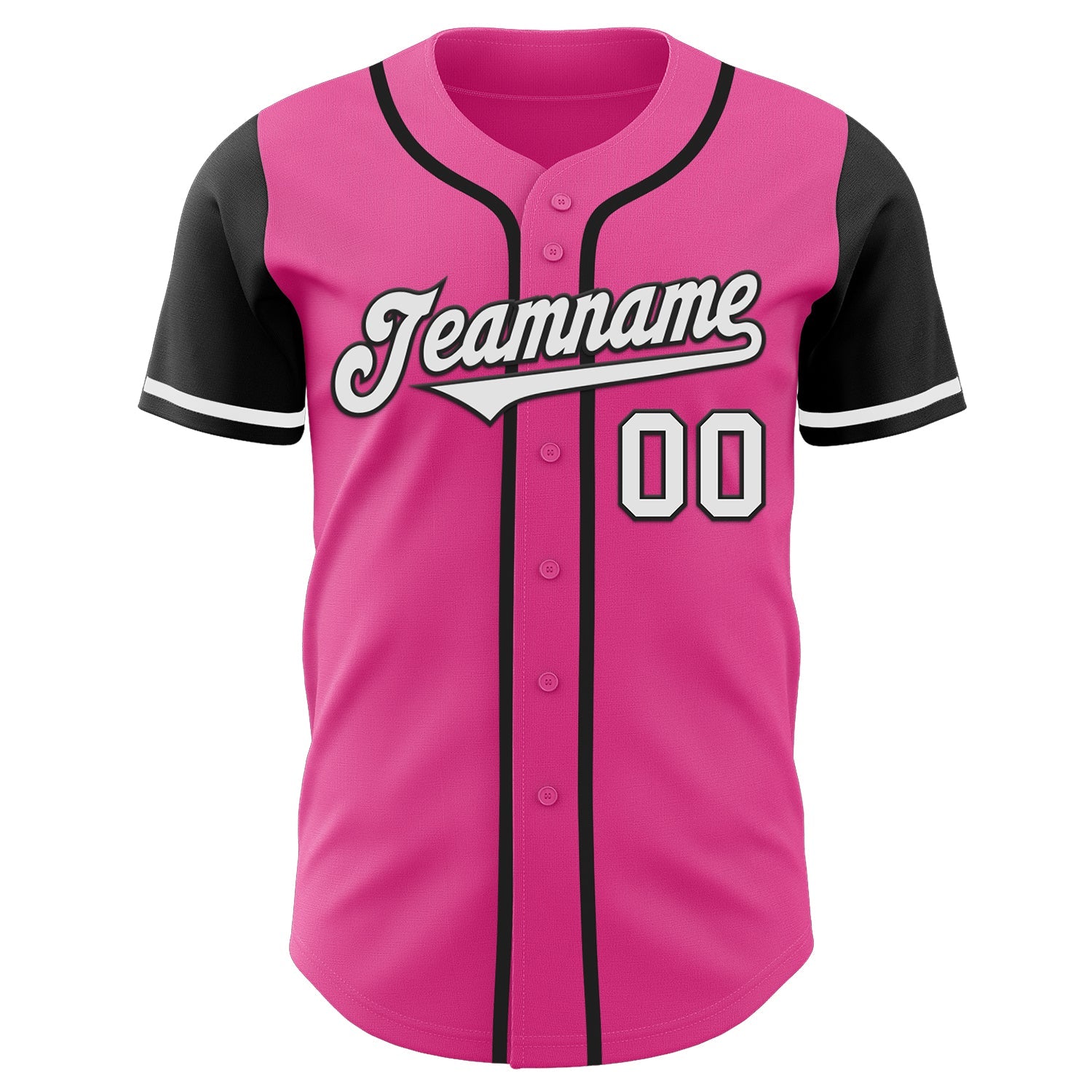 Custom Pink White-Black Authentic Two Tone Baseball Jersey view 2
