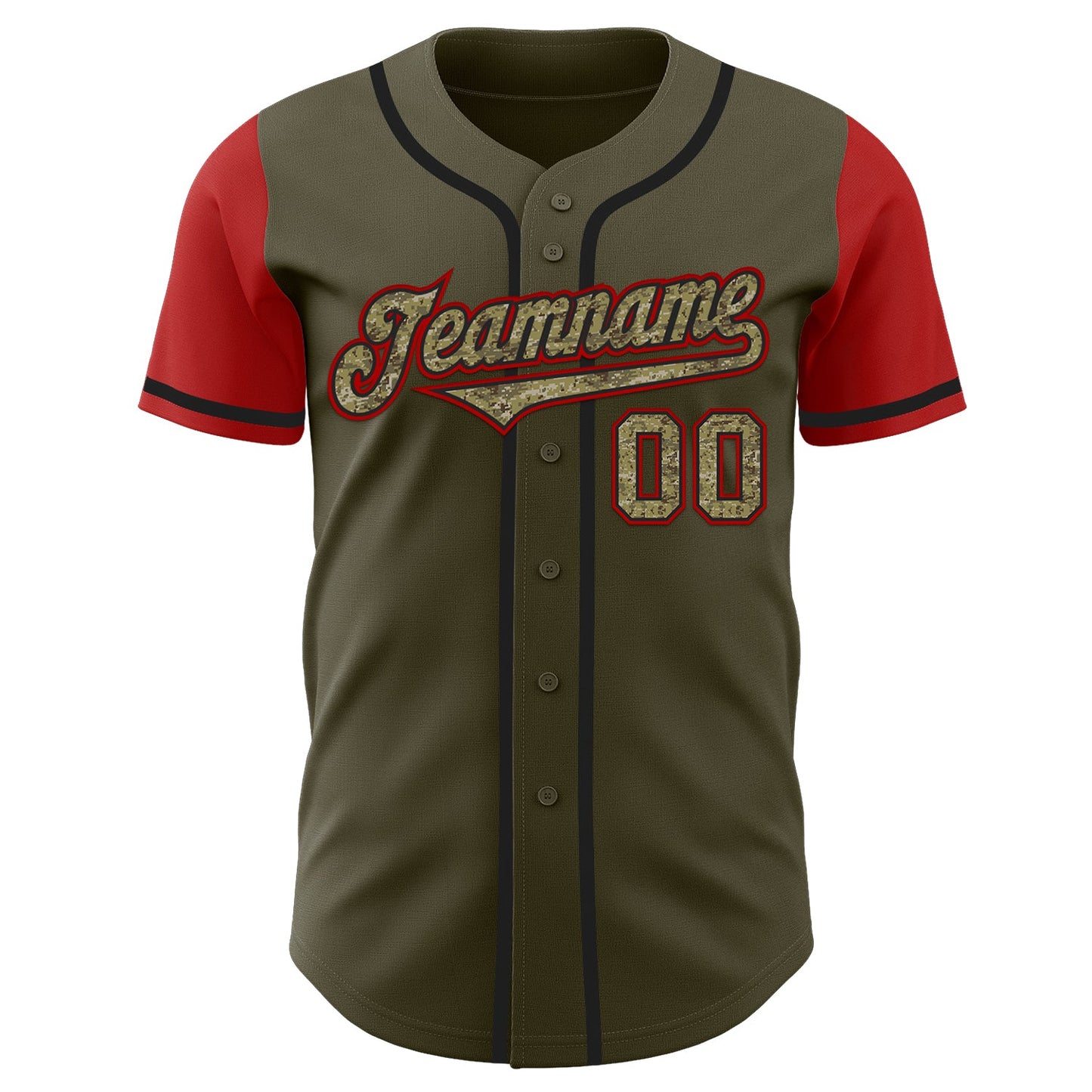 Custom Olive Camo-Black Authentic Two Tone Salute To Service Baseball Jersey view 2