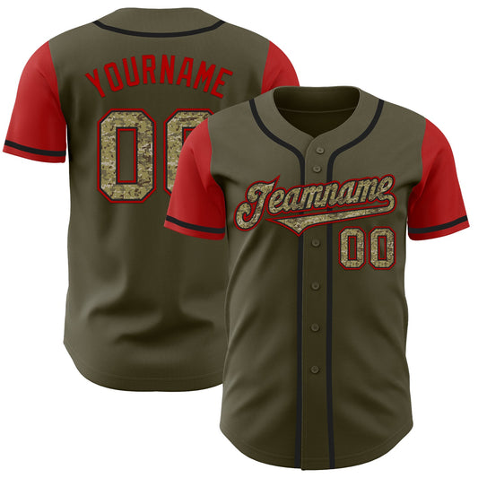 Custom Olive Camo-Black Authentic Two Tone Salute To Service Baseball Jersey - Main View