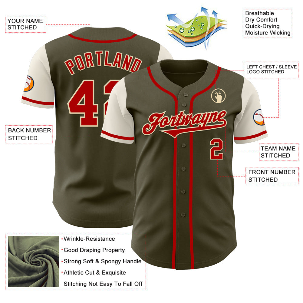 Custom Olive Red-Cream Authentic Two Tone Salute To Service Baseball Jersey view 3