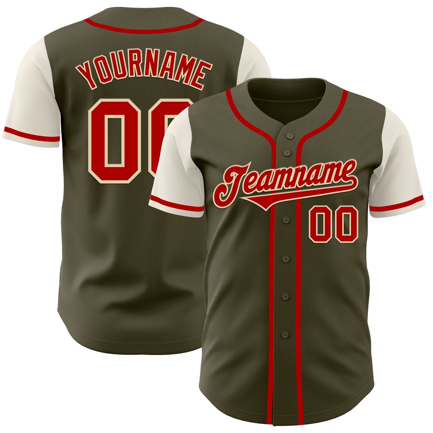 Custom Olive Red-Cream Authentic Two Tone Salute To Service Baseball Jersey - Main View