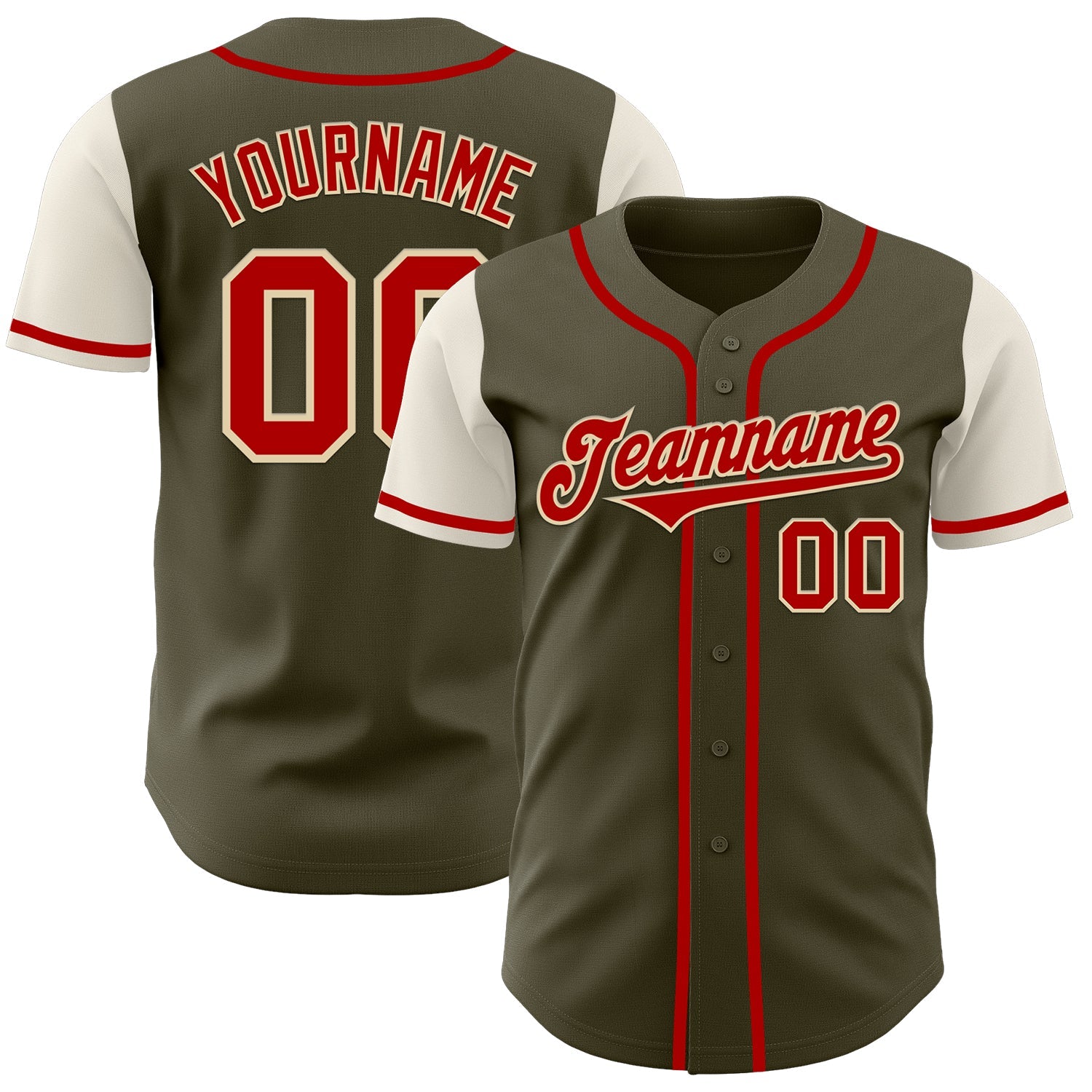 Custom Olive Red-Cream Authentic Two Tone Salute To Service Baseball Jersey - Main View