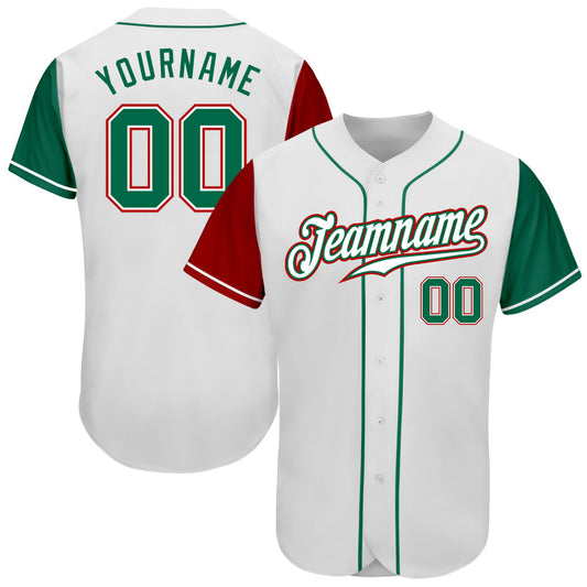 Custom White Kelly Green-Red Authentic Two Tone Baseball Jersey - Main View