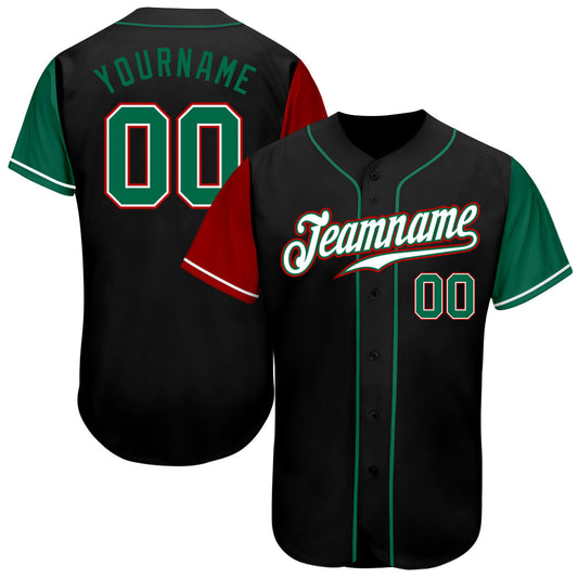 Custom Black Kelly Green-Red Authentic Two Tone Baseball Jersey - Main View