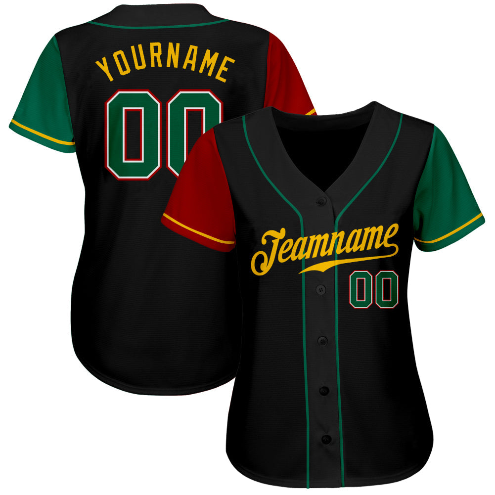 Custom Black Kelly Green-Gold Authentic Two Tone Baseball Jersey view 2