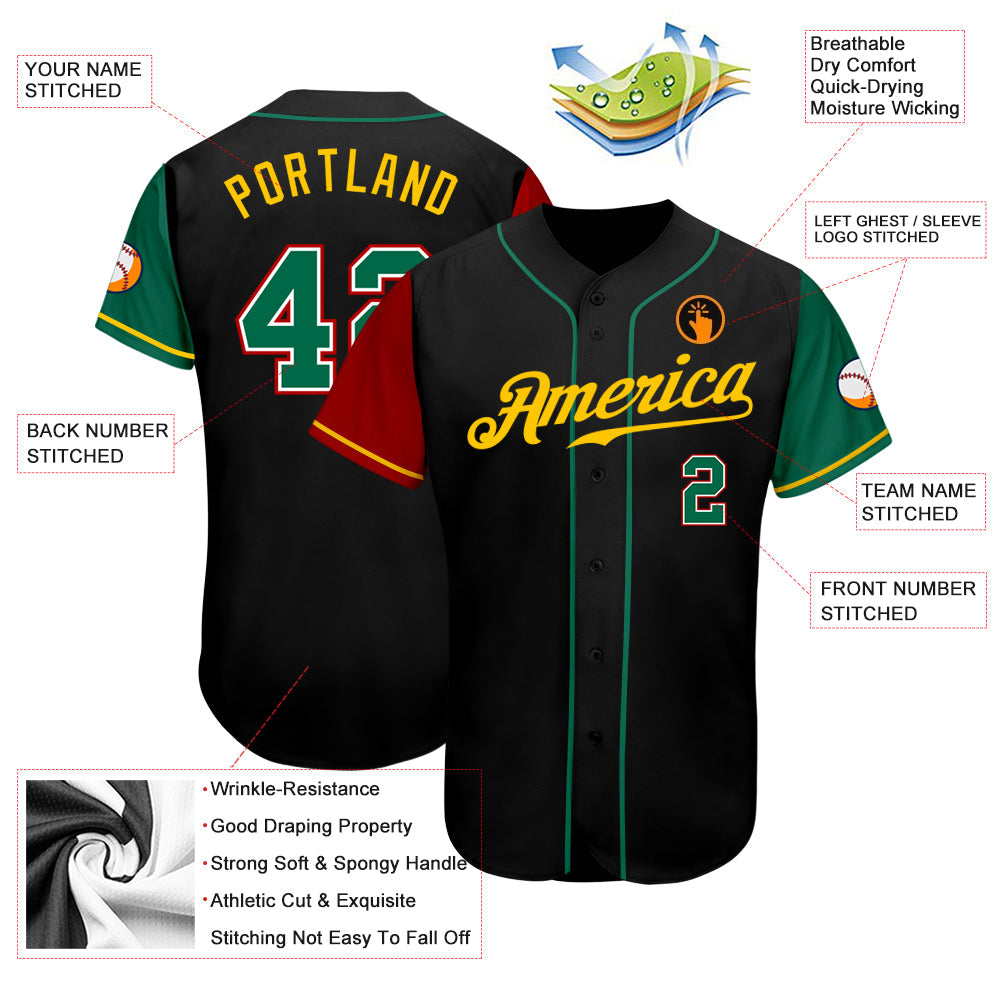 Custom Black Kelly Green-Gold Authentic Two Tone Baseball Jersey view 3