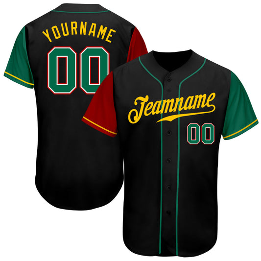 Custom Black Kelly Green-Gold Authentic Two Tone Baseball Jersey - Main View