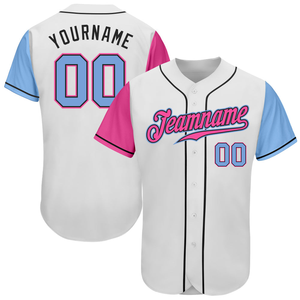 Custom White Light Blue Pink-Black Authentic Two Tone Baseball Jersey - Main View