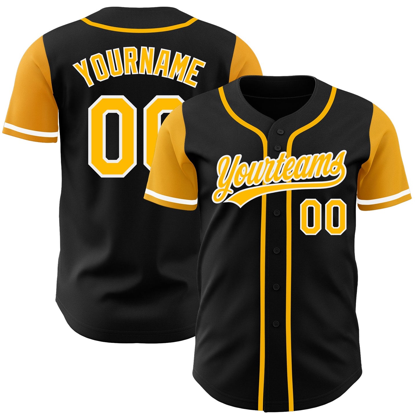 Custom Black Gold-White Authentic Two Tone Baseball Jersey - Main View