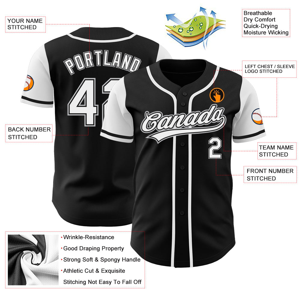 Custom Black White-Gray Authentic Two Tone Baseball Jersey view 3