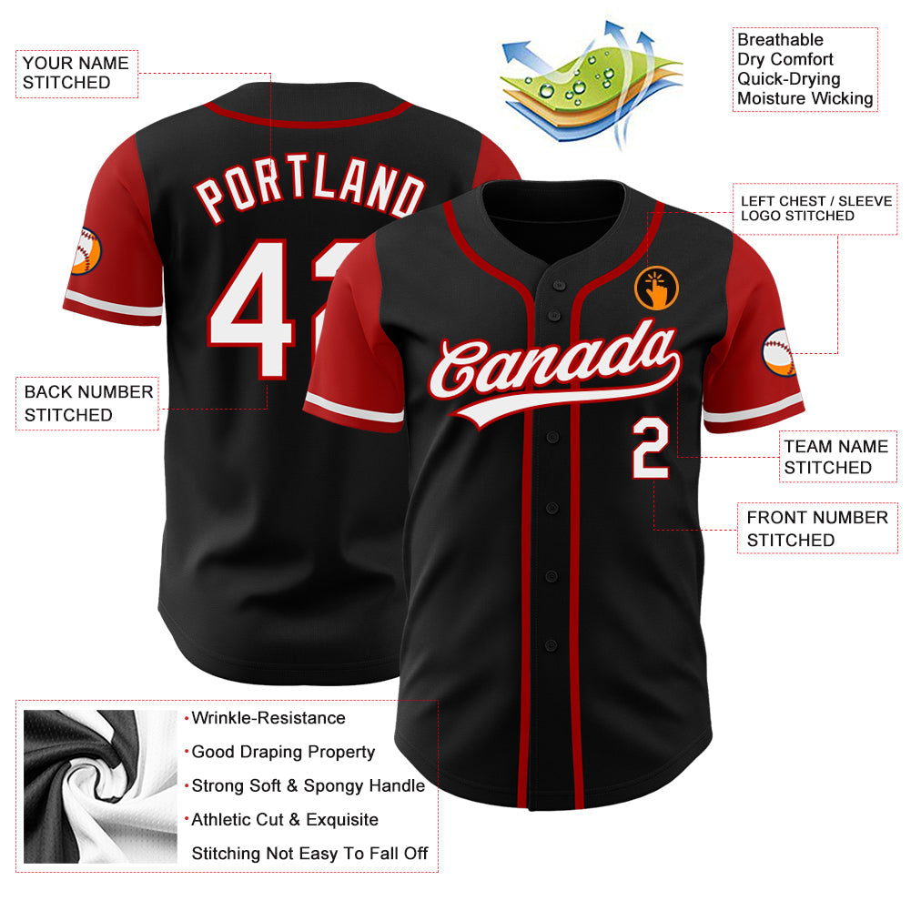 Custom Black White-Red Authentic Two Tone Baseball Jersey view 3