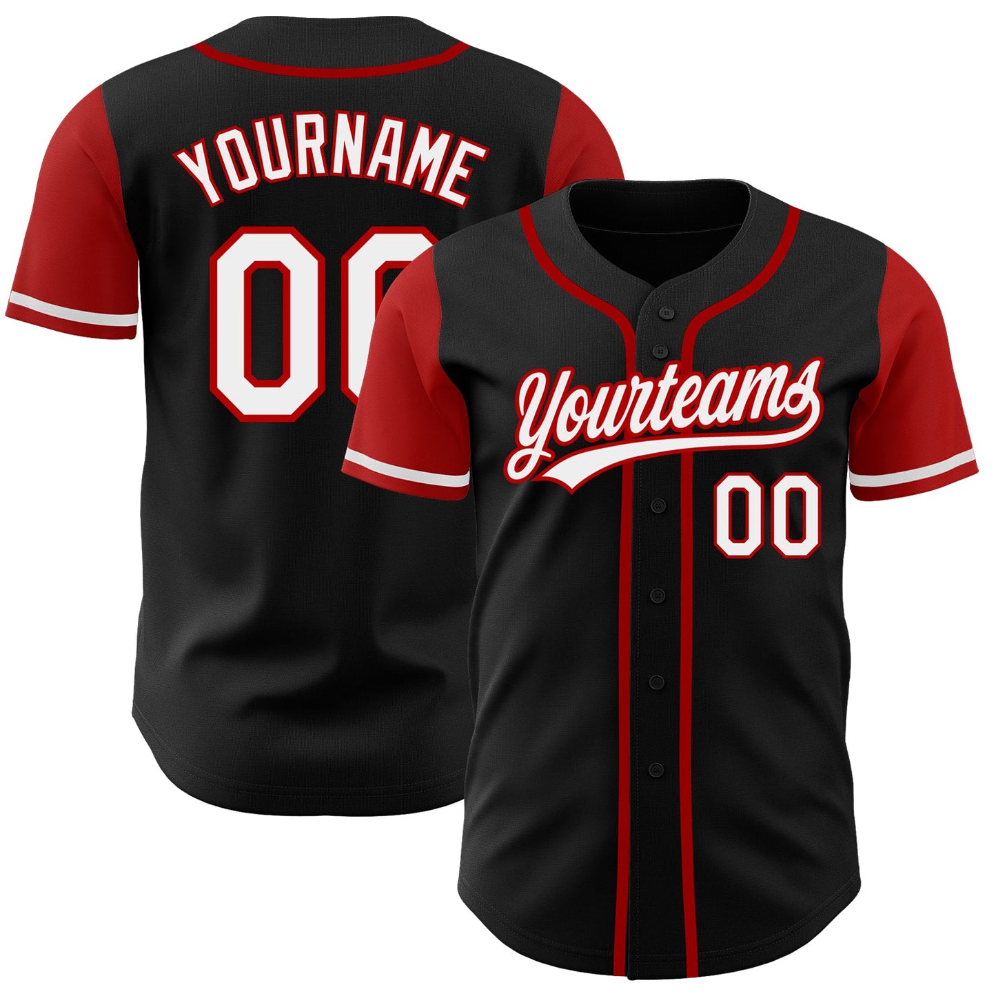 Custom Black White-Red Authentic Two Tone Baseball Jersey - Main View