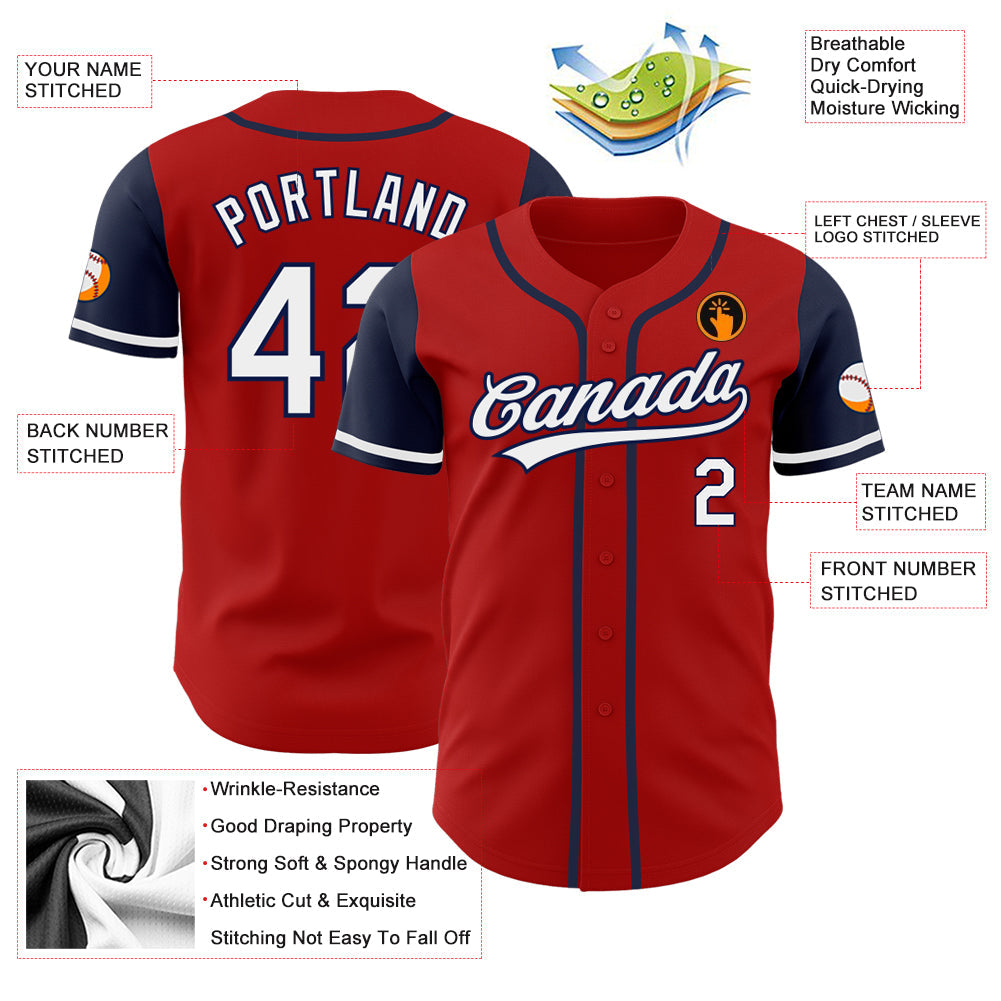 Custom Red White-Navy Authentic Two Tone Baseball Jersey view 3