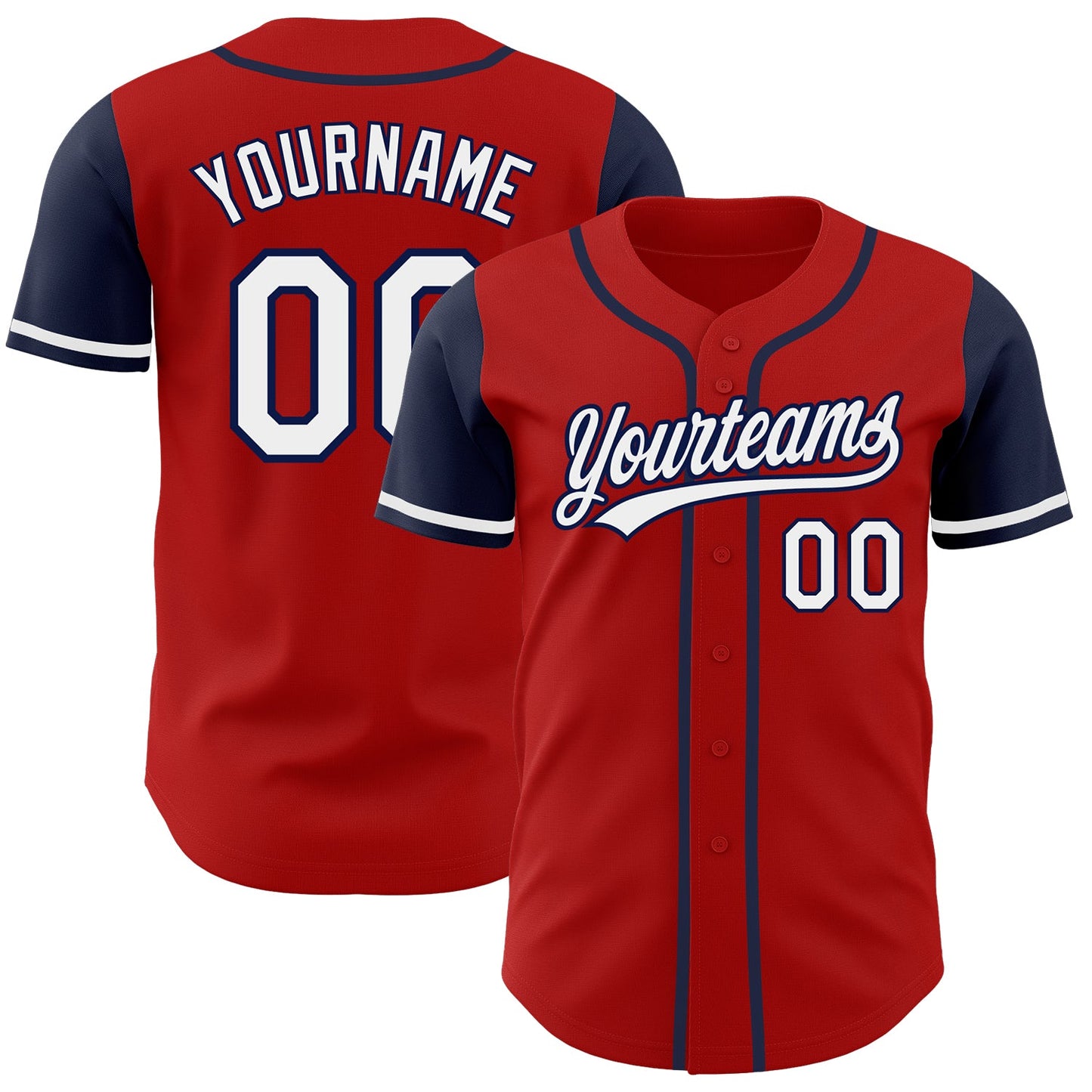Custom Red White-Navy Authentic Two Tone Baseball Jersey - Main View
