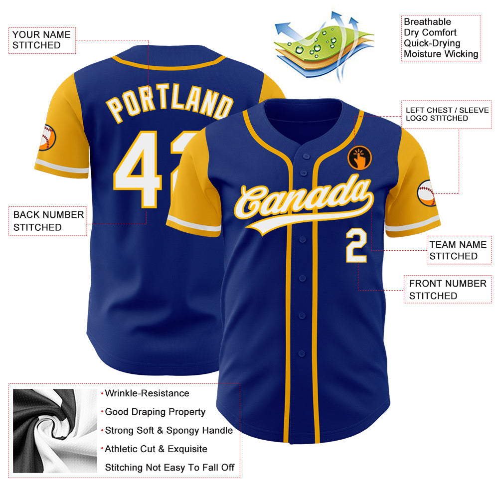 Custom Royal White-Gold Authentic Two Tone Baseball Jersey view 3