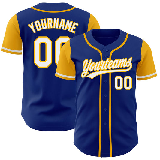 Custom Royal White-Gold Authentic Two Tone Baseball Jersey - Main View