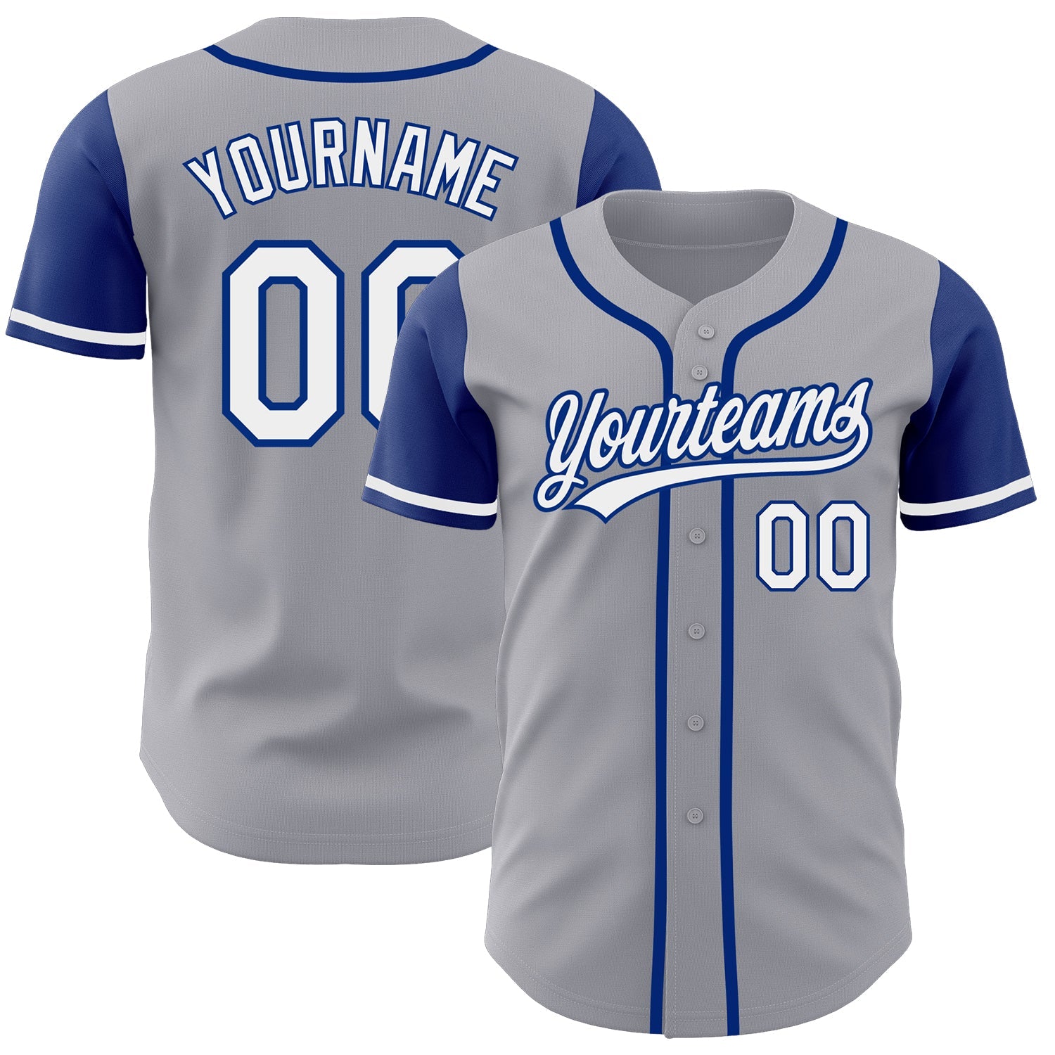 Custom Gray White-Royal Authentic Two Tone Baseball Jersey - Main View