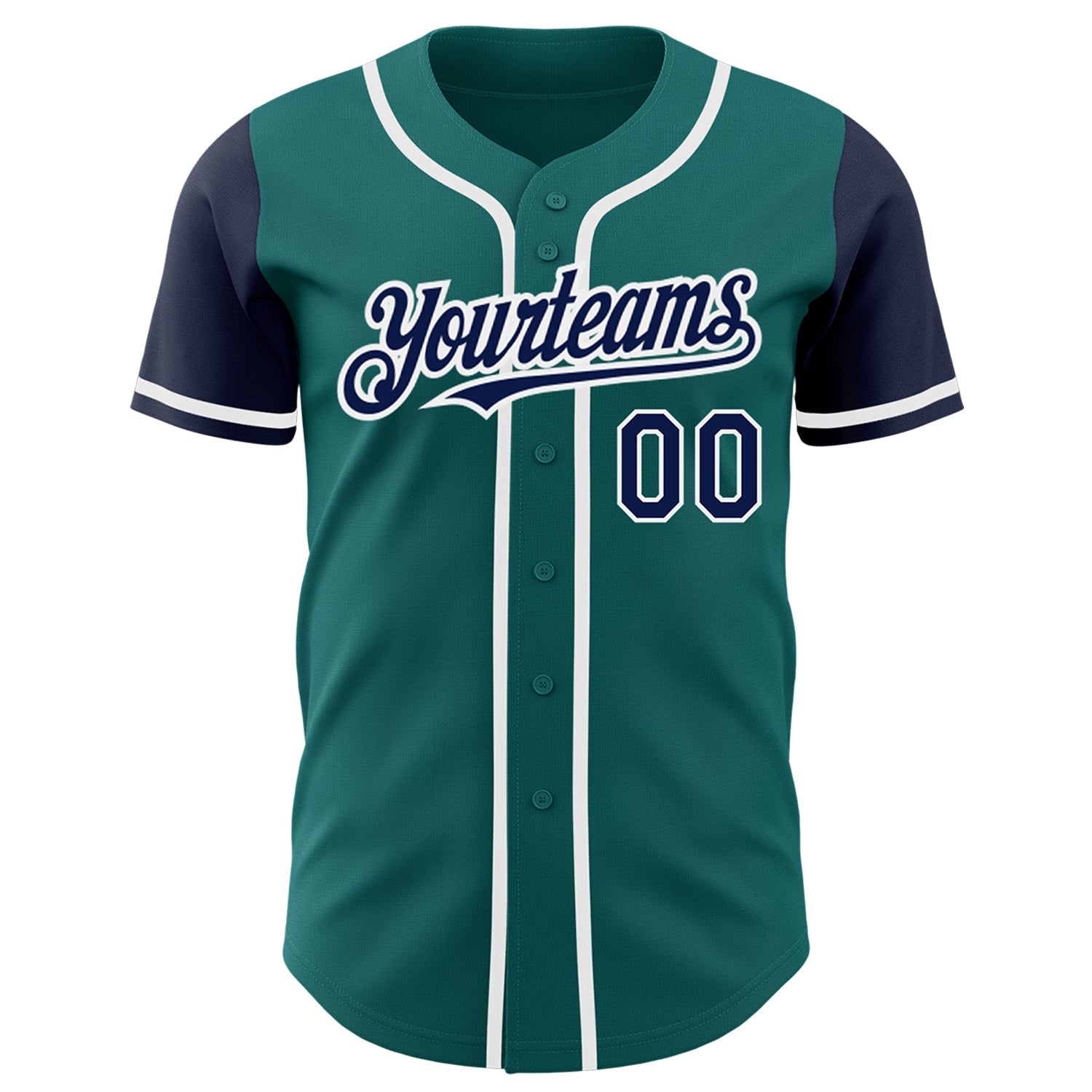 Custom Teal Navy-White Authentic Two Tone Baseball Jersey view 2