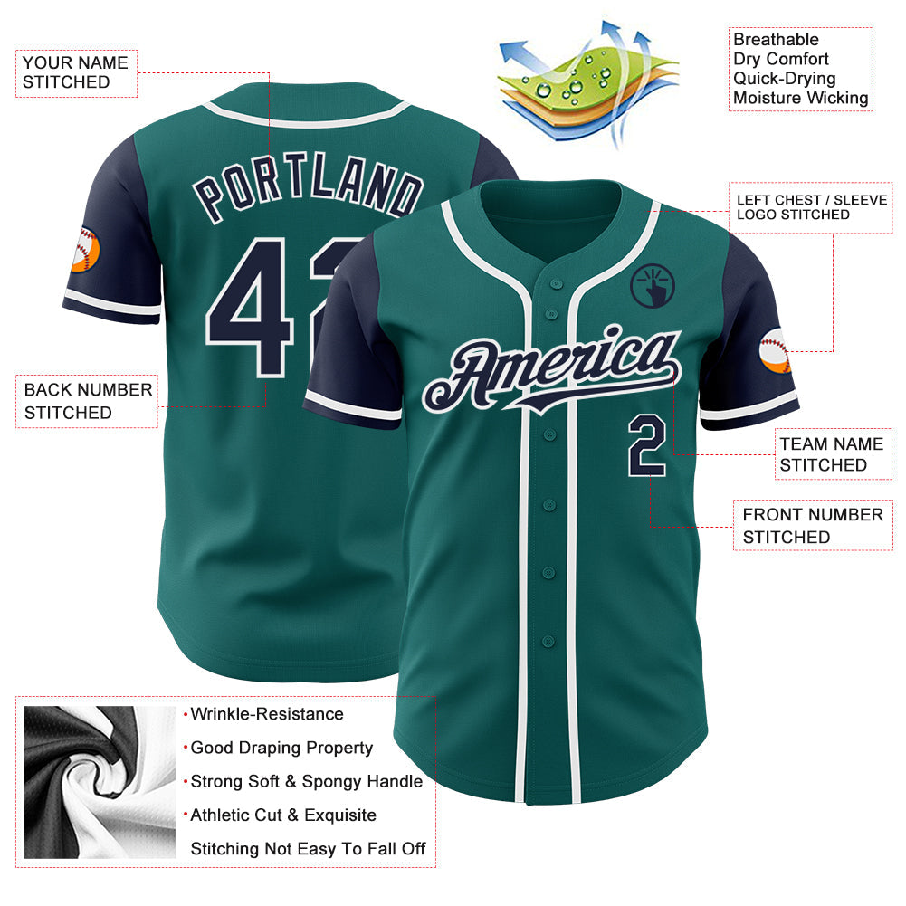 Custom Teal Navy-White Authentic Two Tone Baseball Jersey view 3