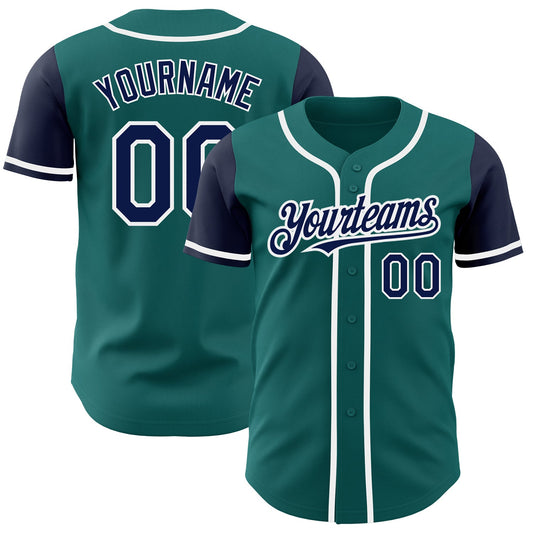 Custom Teal Navy-White Authentic Two Tone Baseball Jersey - Main View