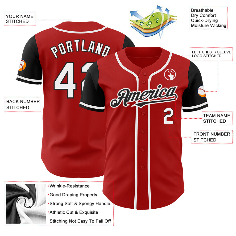 Custom Red White-Black Authentic Two Tone Baseball Jersey view 3
