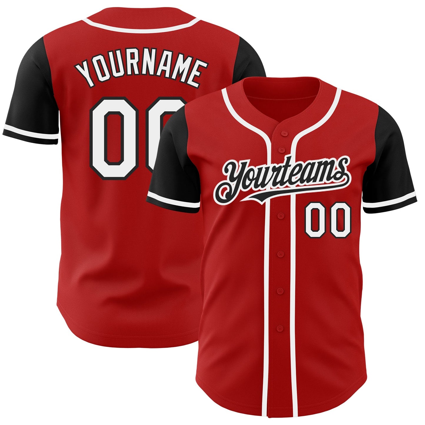 Custom Red White-Black Authentic Two Tone Baseball Jersey - Main View