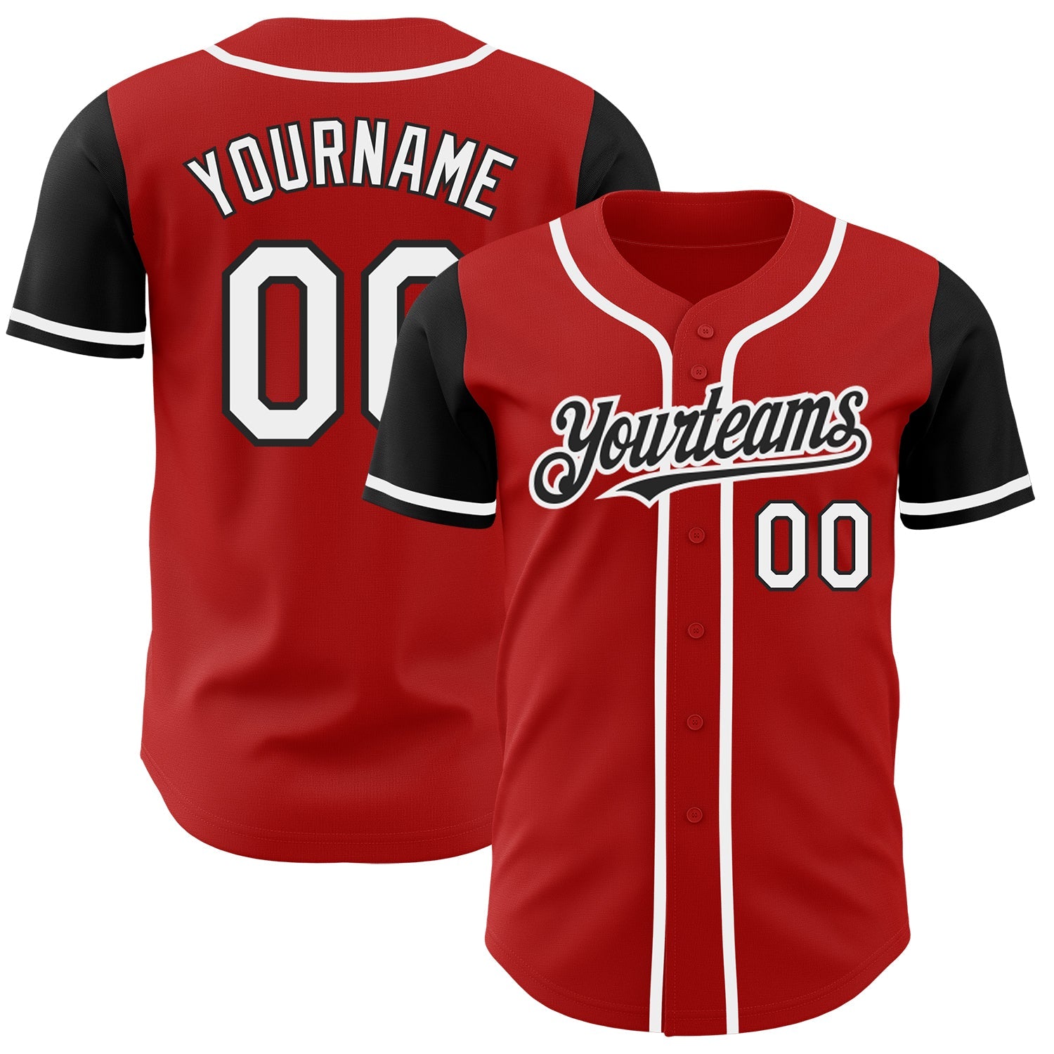 Custom Red White-Black Authentic Two Tone Baseball Jersey - Main View