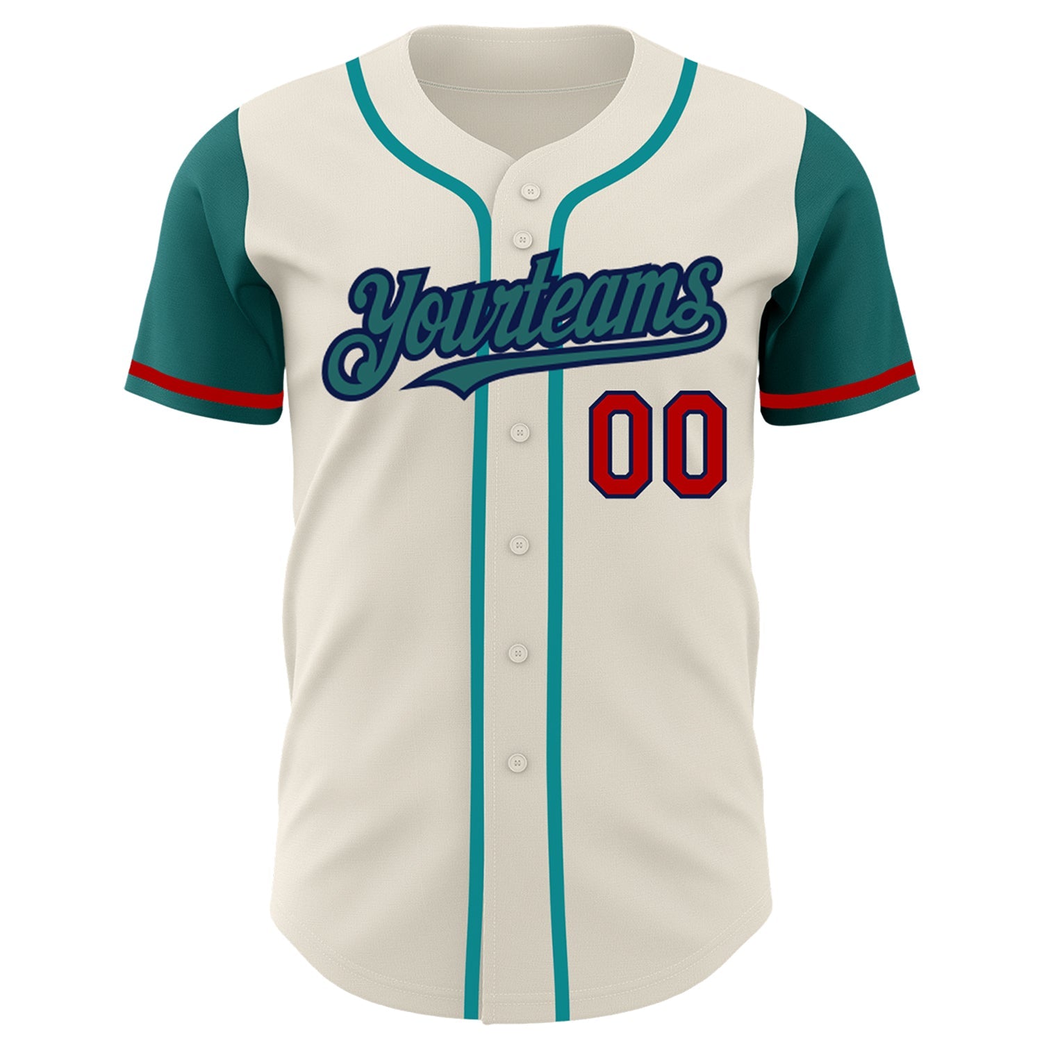Custom Cream Teal Navy-Red Authentic Two Tone Baseball Jersey view 2